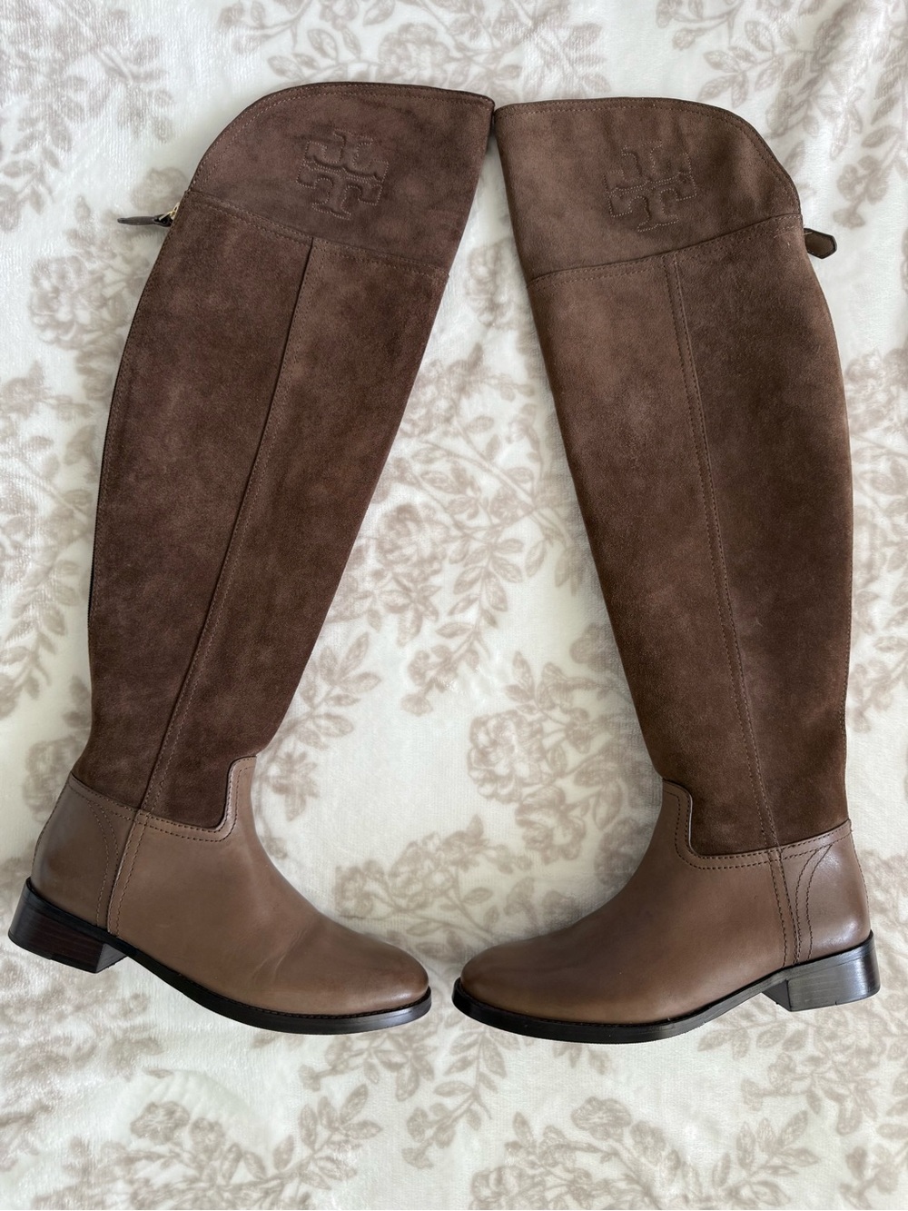 EUC Tory Burch Simone Suede Leather Over The Knee Riding Boots Logo Back Zip - Picture 4 of 14